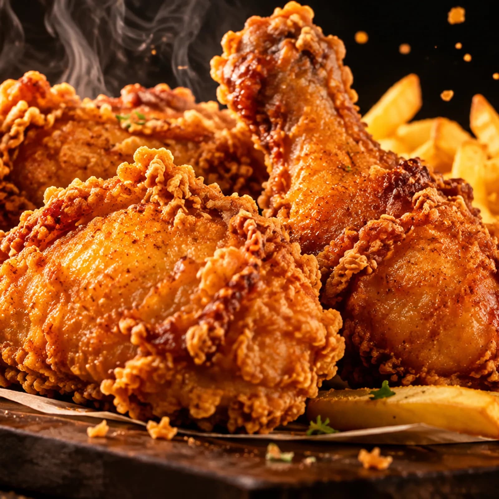 Pica pollo crujiente con papas fritas de The Papi Restaurant